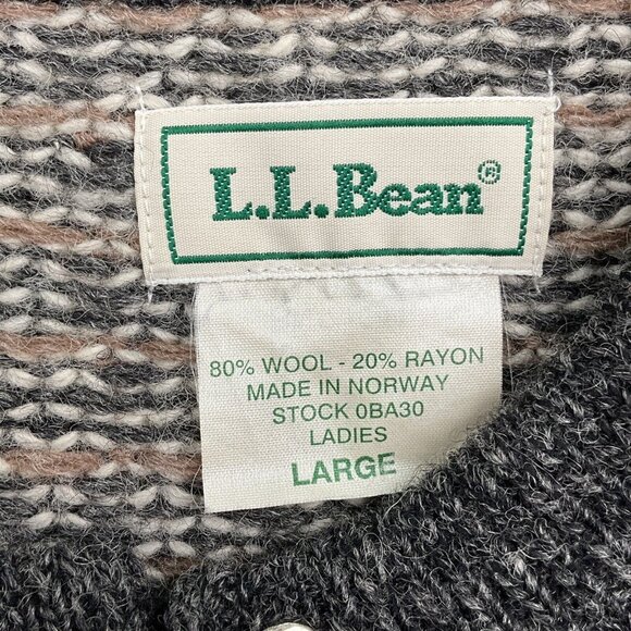LL Bean Cardigan Women Large Beige Gray Diamond Metal Clasp Wool Norway Sweater - Picture 6 of 13